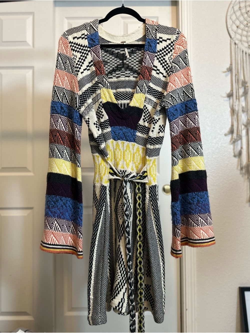 Free people boho patchwork v neck sweater dress 🩷